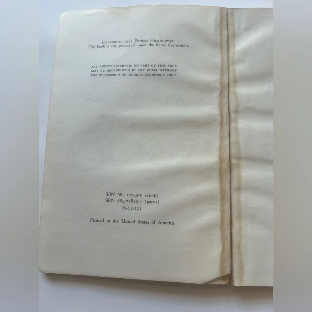 Vintage 1952 paperback edition of The Old Man and the Sea by Ernest Hemingway